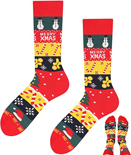 TODO Lustige Socken Damen und Herren, Coole Socken mit Motiv - Bunte, Mehrfarbige, Verrückte (43-46, Merry Xmas) von TODO