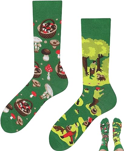 TODO Lustige Socken Damen und Herren, Coole Socken mit Motiv - Bunte, Mehrfarbige, Verrückte (43-46, Pilzsammler) von TODO