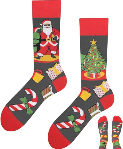 TODO Lustige Weihnachtssocken Herren 47-50, Coole Weihnachten Socken Lustig mit Santa Claus (Happy X-mas 47-50) von TODO