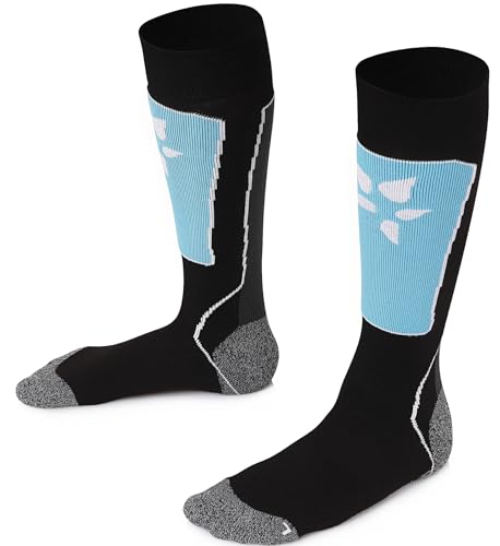 TODO SKISOCKEN Kinder Thermosocken Kniestrümpfe mit Merinowolle - Kinder Skisocken für Mädchen und Jungen (23, Schwarz-Blau) von TODO