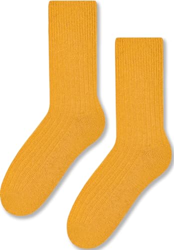 TODO Warm Wollsocken Damen und Herren Wintersocken Damen, Thermosocken Herren, elegant norweger socken - Wollkollektion (35_Mustard) von TODO