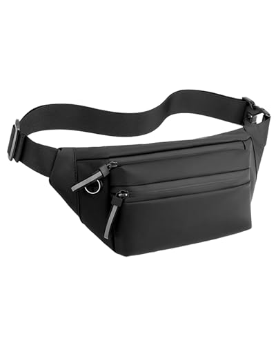 TODREMOU Bauchtasche Herren Damen Klein Reisen-Bauchtaschen PU Leder wasserdichte Schöne Diebstahlsicher Diebstahlsichere Elegant Sport Reise Joggen Schwarz Schwarze von TODREMOU