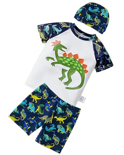 UV Shirt & Badehose Kinder Jungen 2-10 Jahre - UV Badeset Junge Badeshirt Schwimmshirt Badeshorts UV-Schutz UPF 50+ (DE/NL/SE/PL, Alter, 4 Jahre, 5 Jahre, Regular, Dinosaurier1) von TODREMOU