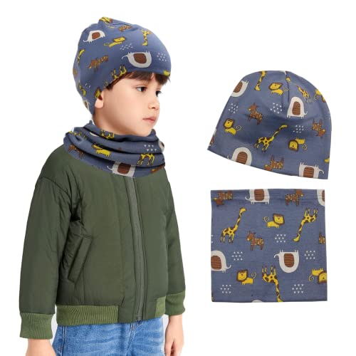 TODREMOU Beanie Mütze & Loop Schal Kinder 2-7 Jahren - Winter Wintermütze Kindermützen Kinderschal für Jungen 2-7 Jahren - 95% Baumwolle Warmes & Weich & Bequem von TODREMOU