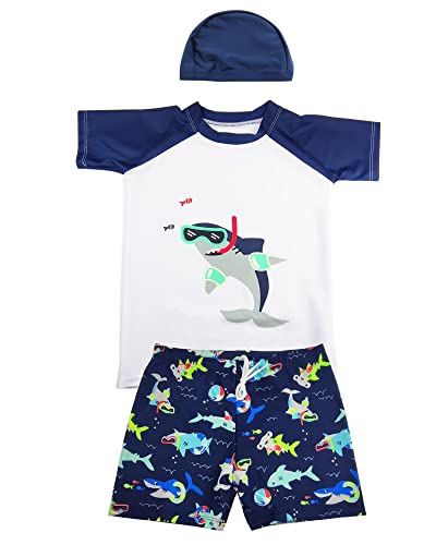 UV Shirt & Badehose Kinder Jungen 2-10 Jahre - UV Badeset Junge Badeshirt Schwimmshirt Badeshorts UV-Schutz UPF 50+ (DE/NL/SE/PL, Alter, 8 Jahre, 9 Jahre, Regular, Hai2) von TODREMOU