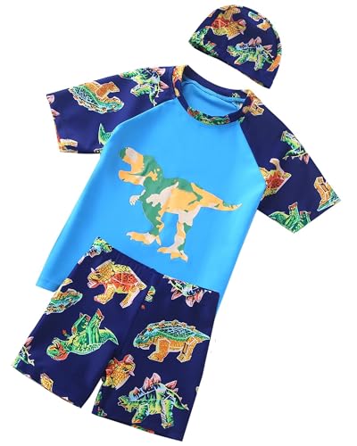 UV Shirt & Badehose Kinder Jungen 2-10 Jahre - UV Badeset Junge Badeshirt Schwimmshirt Badeshorts UV-Schutz UPF 50+ (DE/NL/SE/PL, Alter, 3 Jahre, 4 Jahre, Regular, TRex) von TODREMOU