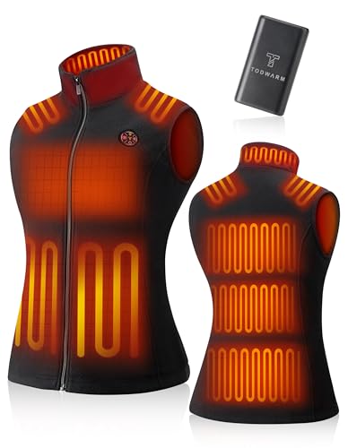 TODWARM Beheizbare Weste Damen mit Powerbank, 15 Heizzonen Heizweste Damen Fleece Leicht Wärmeweste für Camping Wandern Jagen Trekking Angeln Outdoor Aktivitäten Beheizte Weste Schwarze XL von TODWARM