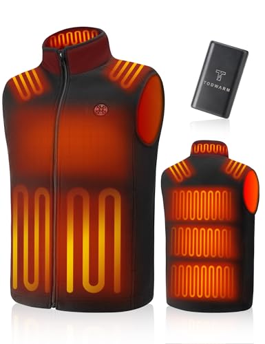 TODWARM Beheizbare Weste Herren mit Powerbank, 15 Heizzonen Heizweste Herren Fleece Leicht Wärmeweste für Camping Jagen Motorrad Angeln Outdoor Aktivitäten Beheizte Weste Schwarze L von TODWARM