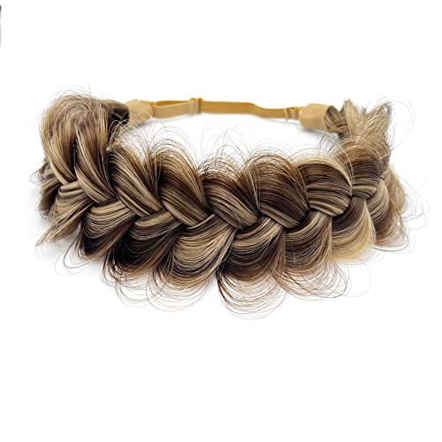 TOECWEGR Extensions Haarband Haarreifen Zopf Geflochten Classic Chunky Wide Plaited Wedding Fluffy Braids Wig Women Girl Beauty Accessory (Braunes und schwarzes Highlight) von TOECWEGR
