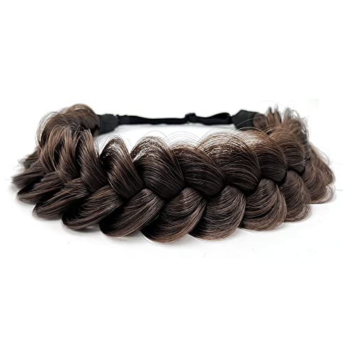 TOECWEGR Extensions Haarband Haarreifen Zopf Geflochten Classic Chunky Wide Plaited Wedding Fluffy Braids Wig Women Girl Beauty Accessory (Kastanienbraun) von TOECWEGR