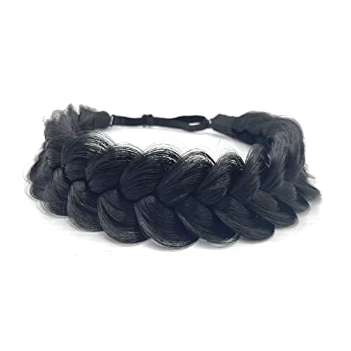 TOECWEGR Extensions Haarband Haarreifen Zopf Geflochten Classic Chunky Wide Plaited Wedding Fluffy Braids Wig Women Girl Beauty Accessory (Natürliches Schwarz A01) von TOECWEGR