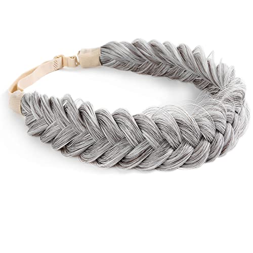 TOECWEGR Extensions Haarband Haarreifen Zopf Geflochten Classic Chunky Wide Plaited Wedding Fluffy Braids Wig Women Girl Beauty Accessory (Silber) von TOECWEGR