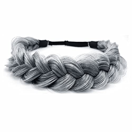 TOECWEGR Extensions Haarband Haarreifen Zopf Geflochten Classic Chunky Wide Plaited Wedding Fluffy Braids Wig Women Girl Beauty Accessory (Silber grau) von TOECWEGR