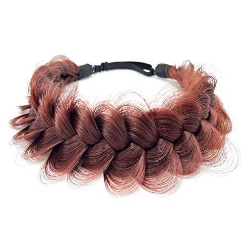TOECWEGR Extensions Haarband Haarreifen Zopf Geflochten Classic Chunky Wide Plaited Wedding Fluffy Braids Wig Women Girl Beauty Accessory (helles weinrot) von TOECWEGR