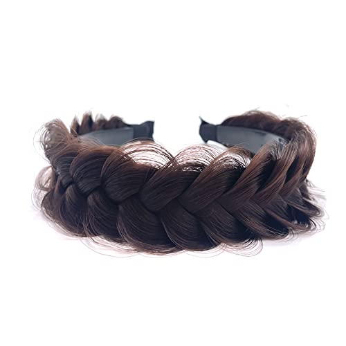 TOECWEGR Haarband Geflochten Haarteil Unordentlich Breite 2 Strangs Fluffy Braids Perücke Mit Tooth Frauen Haarreifen Haarbänder (Schwarzbraun) von TOECWEGR