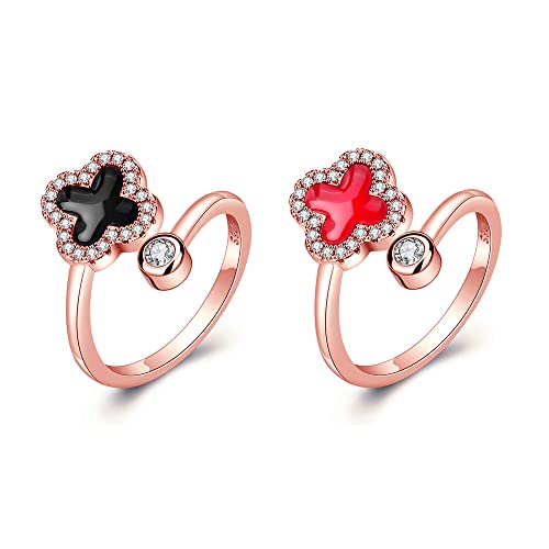 TOEECY 2 Stück 925 Sterling Silber Ringe Set für Frauen Mädchen Verstellbare Offene Ringe Vierblättriges Kleeblatt Ringe Stapelbare Fingerringe Knöchel Ringe Zehenringe (Roségold) von TOEECY