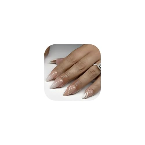 TOEECY 24 Stück Press on Nails Mandel Nägel Gel Vollständige Abdeckung Nägel Zum Aufkleben Einfach und Modisch mit Werkzeugen Geeignet für Damen von TOEECY