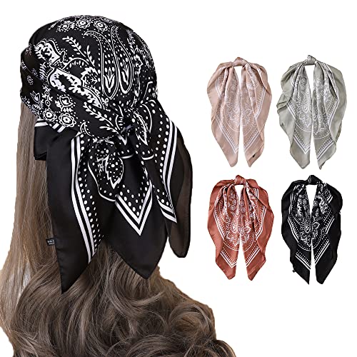 TOEECY 4 Stück Bandana Kopftuch Damen Paisley Muster Haarschal Satin Nickituch Vierecktuch Boho Halstücher Vintage Tuch Schal Haar Schal von TOEECY