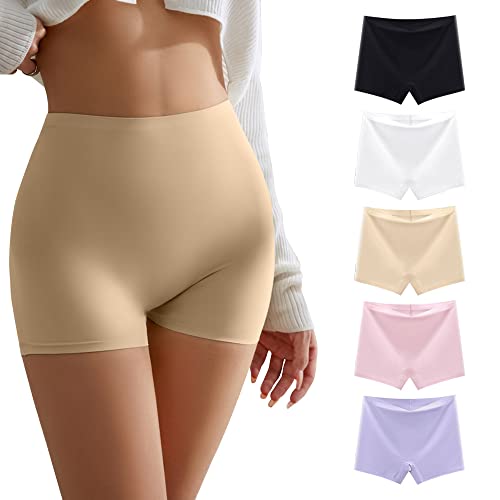 TOEECY 5 Stück Damen Unterhosen Hipsters Boxershorts Nylon Nahtlos Unterwäsche Lange Unterhose Skiny Pantys Kurze Radlerhose Bequem (XL) von TOEECY