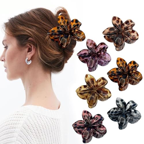 TOEECY 6 Stück Blumen Haarklammer für Damen Haarklammern Leopardmuster Haarspange Claw Clip Rutschfestes Hair Clip für Frauen Mädchen Haarschmuck Halt Dickes Dünnes Haar Haarspangen Zubehör von TOEECY