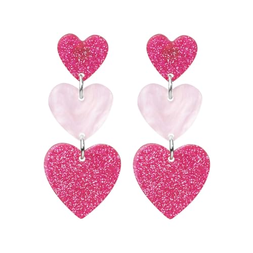 TOEECY Acryl Herz Ohrringe Retro Punk Baumeln Ohrringe Modisches Lange Ohrringe Damen Mädchen Schmuck Geschenke Herz Earring (Rosa-Silber) von TOEECY