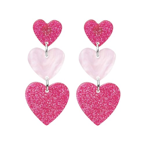 TOEECY Acryl Herz Ohrringe Retro Punk Baumeln Earrings Modisches Lange Ohrringe Damen Mdchen Schmuck Geschenke Herz Earring (Rosa-Silber) von TOEECY