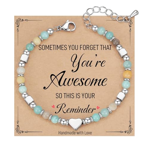 TOEECY Armband Damen 4mm Kristall Naturstein Verstellbares Handgefertigte Armbänder Mode Schmuck Geschenke für Tochter Mutter Schwester(Amazonit) von TOEECY