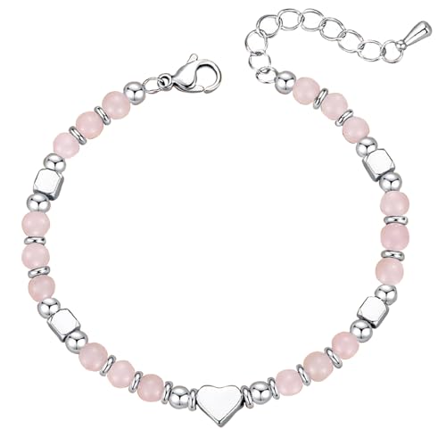 TOEECY Armband Damen 4mm Kristall Naturstein Verstellbares Handgefertigte Armbänder Mode Schmuck Geschenke für Tochter Mutter Schwester(Rosa Kristall) von TOEECY