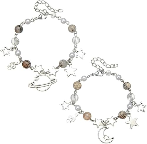 TOEECY Armband Set Sterne Planet Mond Anhänger Naturstein Perlen Armkette Damenarmband Schmuck Accessoire von TOEECY