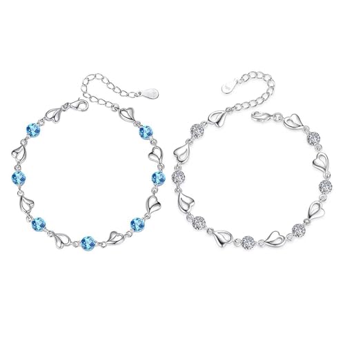 TOEECY Armband Damen Silber Mit Herz Anhängern Und Kristallen Elegantes Armbänder Damen Für Alltag Und Besondere Anlässe von TOEECY