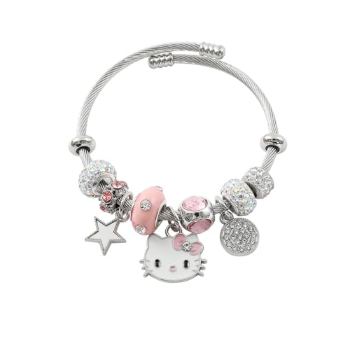 TOEECY Armband für Mädchen Hello Kitty Katzen Liebe Bettelarmband Verstellbares Charm Armbänder Cartoon Anime Freundschaft Armband Schmuck Geschenk für Damen Frauen Kinder(Rosa C) von TOEECY
