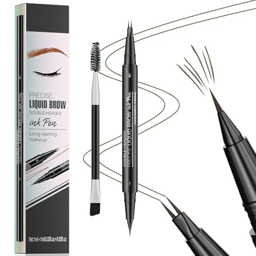 TOEECY Augenbrauenstift 2-in-1 Lüssiger Brauenstift Eyeliner Augenbrauenstift Doppelseitig Flüssiger Brauenstift 2 Gabelspitze Mit Doppelbürste Für Wildbrows Alltag Frauen(Braun) von TOEECY