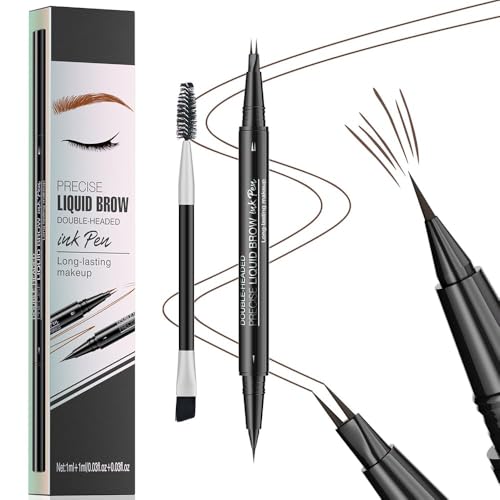 TOEECY Augenbrauenstift 2-in-1 Lüssiger Brauenstift Eyeliner Augenbrauenstift Doppelseitig Flüssiger Brauenstift 2 Gabelspitze Mit Doppelbürste Für Wildbrows Alltag Frauen(Dunkelbraun) von TOEECY