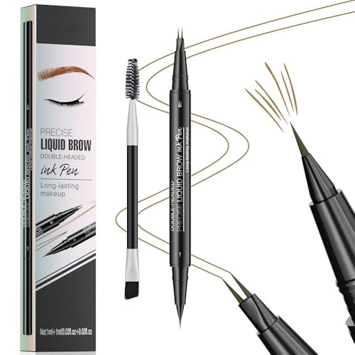 TOEECY Augenbrauenstift 2-in-1 Lüssiger Brauenstift Eyeliner Augenbrauenstift Doppelseitig Flüssiger Brauenstift 2 Gabelspitze Mit Doppelbürste Für Wildbrows Alltag Frauen(Hellbraun) von TOEECY