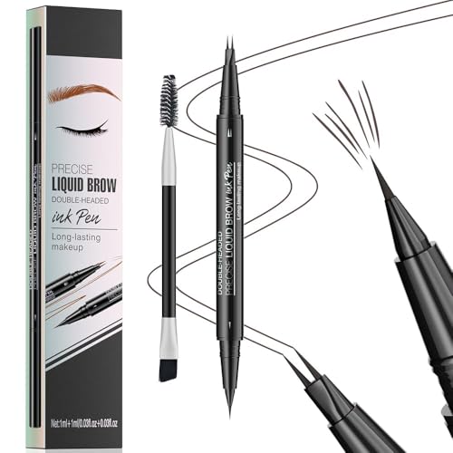TOEECY Augenbrauenstift 2-in-1 Lüssiger Brauenstift Eyeliner Augenbrauenstift Doppelseitig Flüssiger Brauenstift 2 Gabelspitze Mit Doppelbürste Für Wildbrows Alltag Frauen(Schwarz Braun) von TOEECY