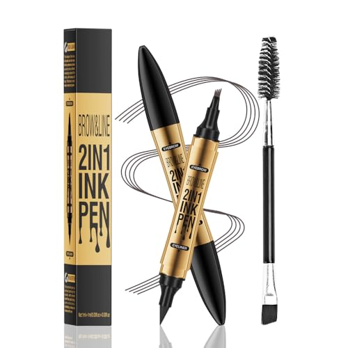 TOEECY Augenbrauenstift 2-in-1 Lüssiger Brauenstift Eyeliner Mit Doppelbürste Dual-Ended 4 Gabelspitze Microblading Für Perfekte Augenbrauen Augen Make-up(Grau) von TOEECY