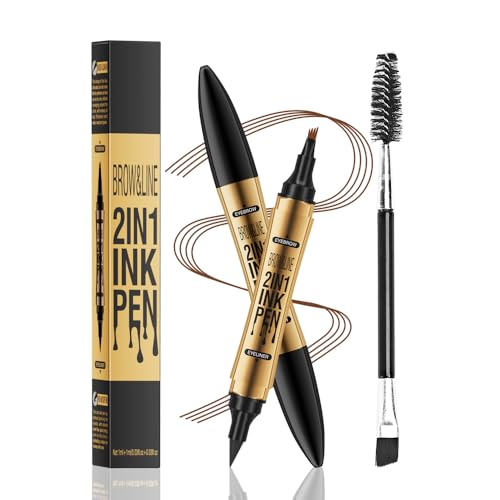 TOEECY Augenbrauenstift 2-in-1 Lüssiger Brauenstift Eyeliner Mit Doppelbürste Dual-Ended 4 Gabelspitze Microblading Für Perfekte Augenbrauen Augen Make-up(Hellbraun) von TOEECY