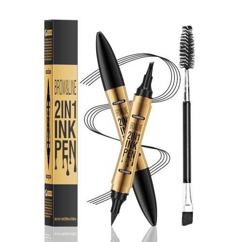TOEECY Augenbrauenstift 2-in-1 Lüssiger Brauenstift Eyeliner Mit Doppelbürste Dual-Ended 4 Gabelspitze Microblading Für Perfekte Augenbrauen Augen Make-up(Schwarz) von TOEECY