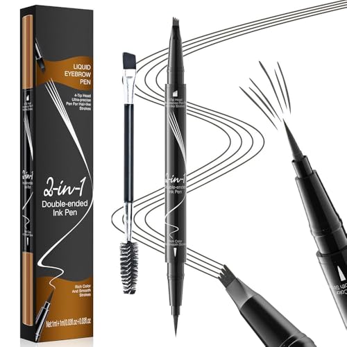 TOEECY Augenbrauenstift 2-in-1 Lüssiger Brauenstift Eyeliner Mit Doppelbürste Wasserfest Schnell Trocknend 4 Gabelspitze Microblading Für Perfekte Augenbrauen Augen Make-up(Grau) von TOEECY