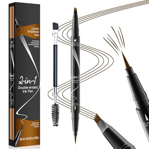 TOEECY Augenbrauenstift 2-in-1 Lüssiger Brauenstift Eyeliner Mit Doppelbürste Wasserfest Schnell Trocknend 4 Gabelspitze Microblading Für Perfekte Augenbrauen Augen Make-up(Hellbraun) von TOEECY