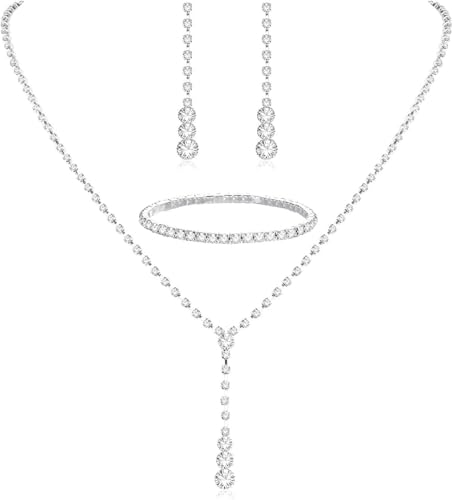 TOEECY Tropfen Zirkonia Schmuckset Hochzeit Halskette Ohrringe Armband Braut Kristall Strass Luxus Silber Elegant von TOEECY