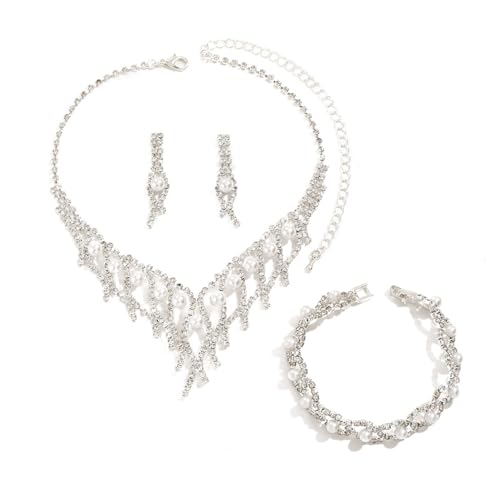 TOEECY Brautschmuck Set Kristall Braut Halskette Silber Vintage Strass Armband und Ohrringe Set Schmuck Set Hochzeit Party (#2) von TOEECY