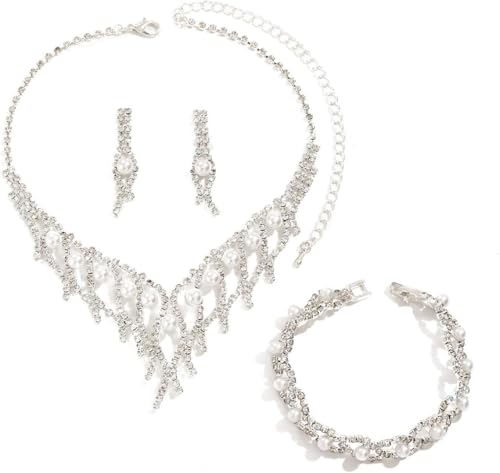TOEECY Infinity Brautschmuck Set Kristall Halskette Armband Ohrringe Hochzeit Schmuckset Elegant Strass Damen Accessoires von TOEECY