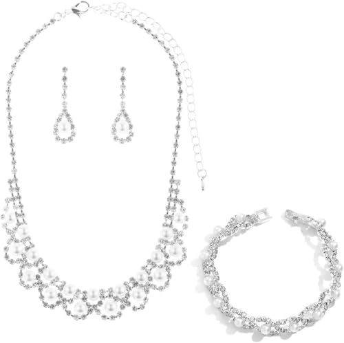 TOEECY Infinity Brautschmuck Set Kristall Halskette Armband Ohrringe Hochzeit Schmuckset Elegant Strass Damen Accessoires von TOEECY