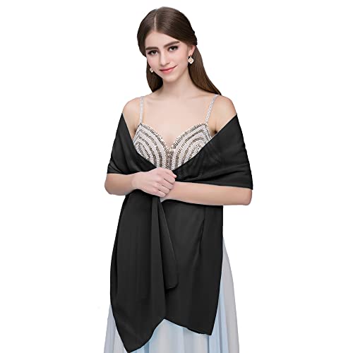 TOEECY Chiffon Stola Schal für Damen Leichter Weicher Umschlagtuch Elegante Abendschal für Hochzeit Brautjungfer Abendkleid Party Abschlussball Alltagskleidung (Schwarz) von TOEECY