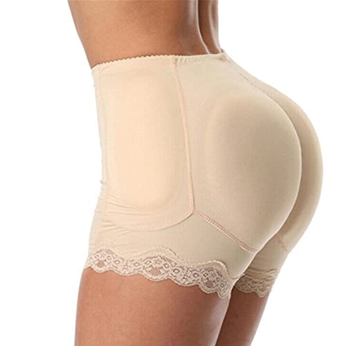 TOEECY Damen Butt Lifter Taille Enhancer Shapewear mit 6 Herausnehmbarer Hüfte Pads Spitze Unterhose Po Push Up Hip Enhancer Höschen Bauchweg Bauchkontrolle (Beige,M) von TOEECY