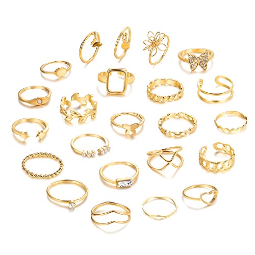 TOEECY Damen Gold Fingerringe Ringe Set Boho Vintage Offene Stapelbare Ringe Set Verstellbar Schmetterling Herz Schlange verdrehte Knöchel Ringe für Damen Frauen Mädchen (23Pcs) von TOEECY