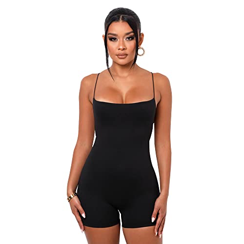 TOEECY Damen Jumpsuit Rückenfrei Bodysuit Overall Kurz Einteiler Hosenanzug Sport Playsuit Strampler Sexy Sommer Tank Tops Trainingsanzug für Yoga Workout (Schwarz,L) von TOEECY