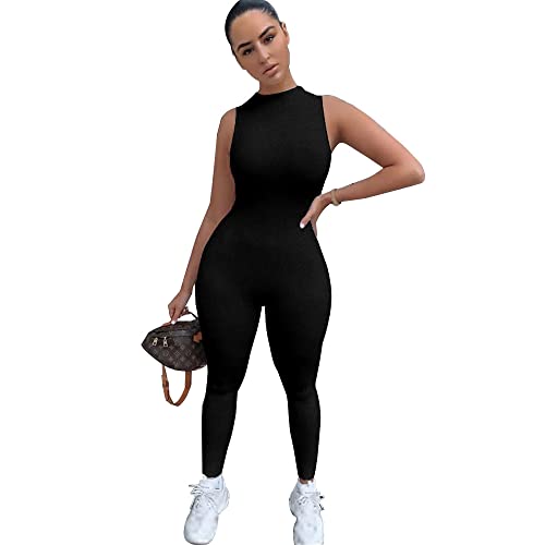 TOEECY Damen Jumpsuit Strampler Ärmellos Overall Kurz Einteiler Hosenanzug Sport Playsuit Bodysuit Sexy Sommer Tank Tops Trainingsanzug für Yoga Workout (Schwarz,L) von TOEECY