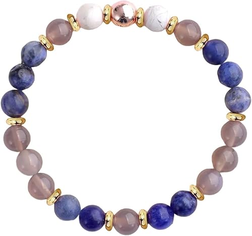 TOEECY Naturstein Perlenarmband Rosenquarz Marmor Armband Edelstein Schmuck Damenarmband Stretch Armreif von TOEECY